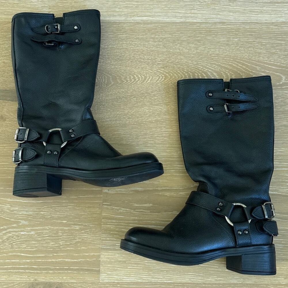 Steve Madden Boots Moto Slouchy Buckles Astor Size US6 Black